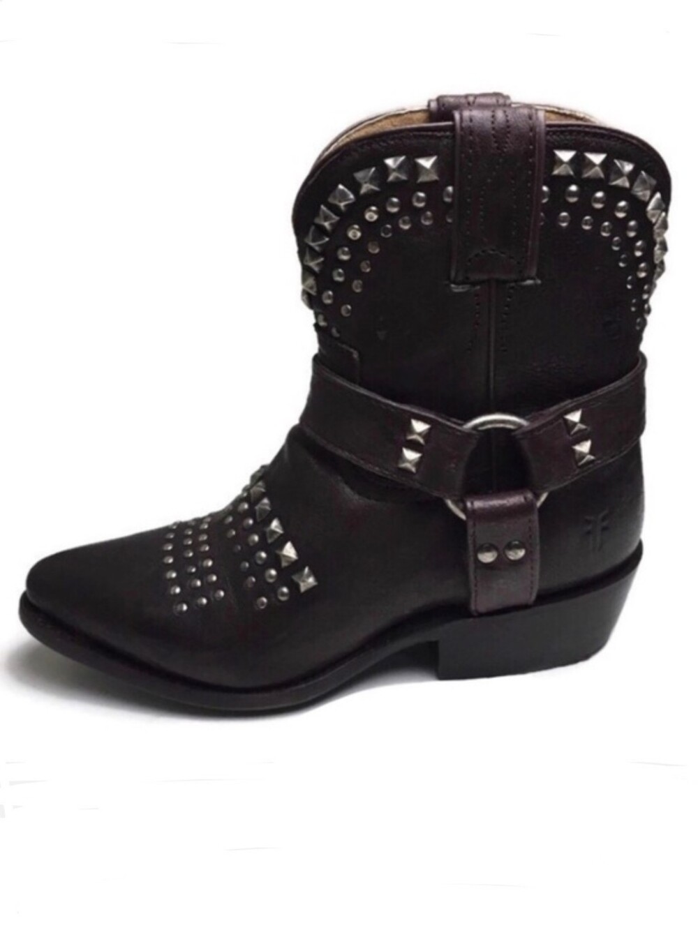 New Frye Billy Biker Short Studded Brown Leather Harness Moto Boots Size 5.5